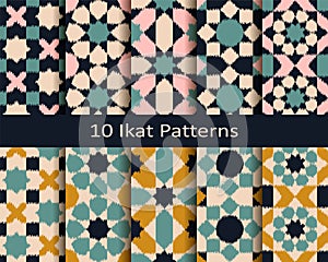 Set of ten seamless vector colorful ikat patterns. seamless template in swatch panel